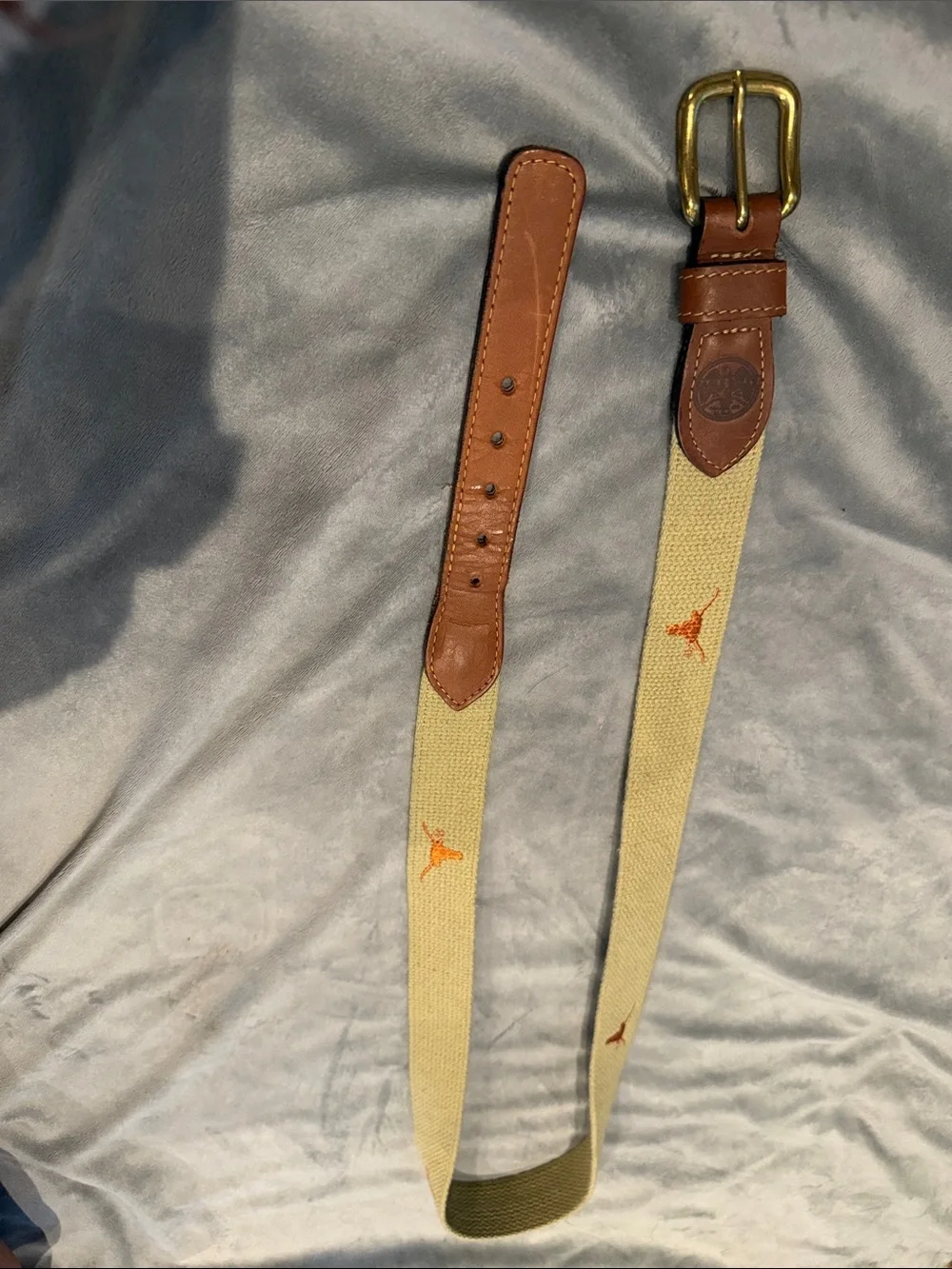 Brown Leather Trim Beige Canvas Men's Belt